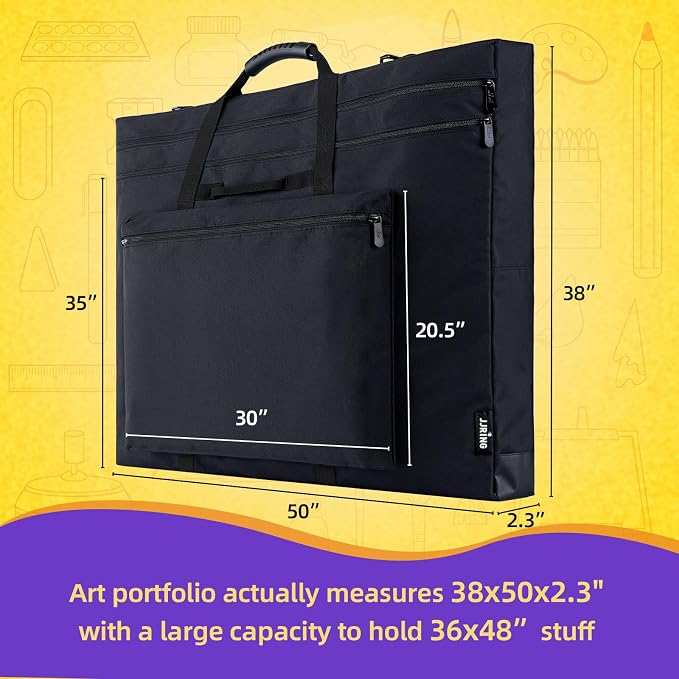 JJRING 36x48 Art Portfolio Tote Bag With Shoulder Strap, Black