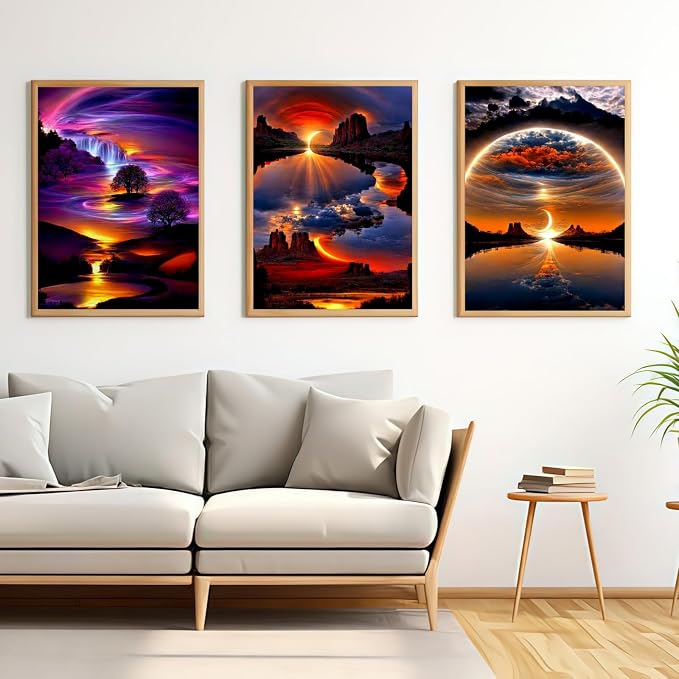3 Pack Sunrise Diamond Painting Kits for Adults,5D Diamond Art Sets | Landscape DIY Full Drill Round Gem Painting Diamond Art for Adult Beginners, Home Wall Decor 12x16 Inch
