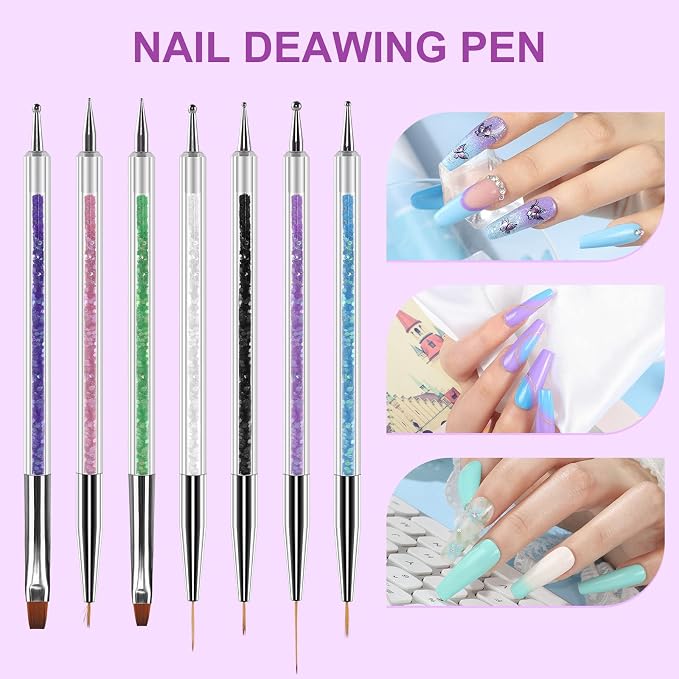 Artdone 9PC Nail Art Brushes Set double-ended, Liner Brush, Dotting Pen, Gel Polish Painting Tools For Nail Art Design