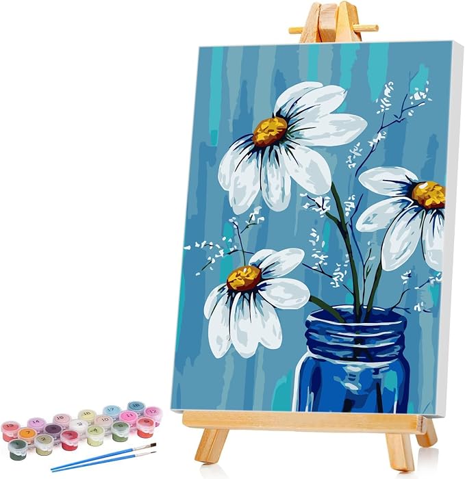 Ginkko Framed Paint by Numbers Kit for Adults 8X 12 inch, Vase Flowers | Beginners & Kids Ages 8-12, Flower DIY Acrylic Canvas Painting with Paints & Brushes, Original Art Decor Gift for Home Wall