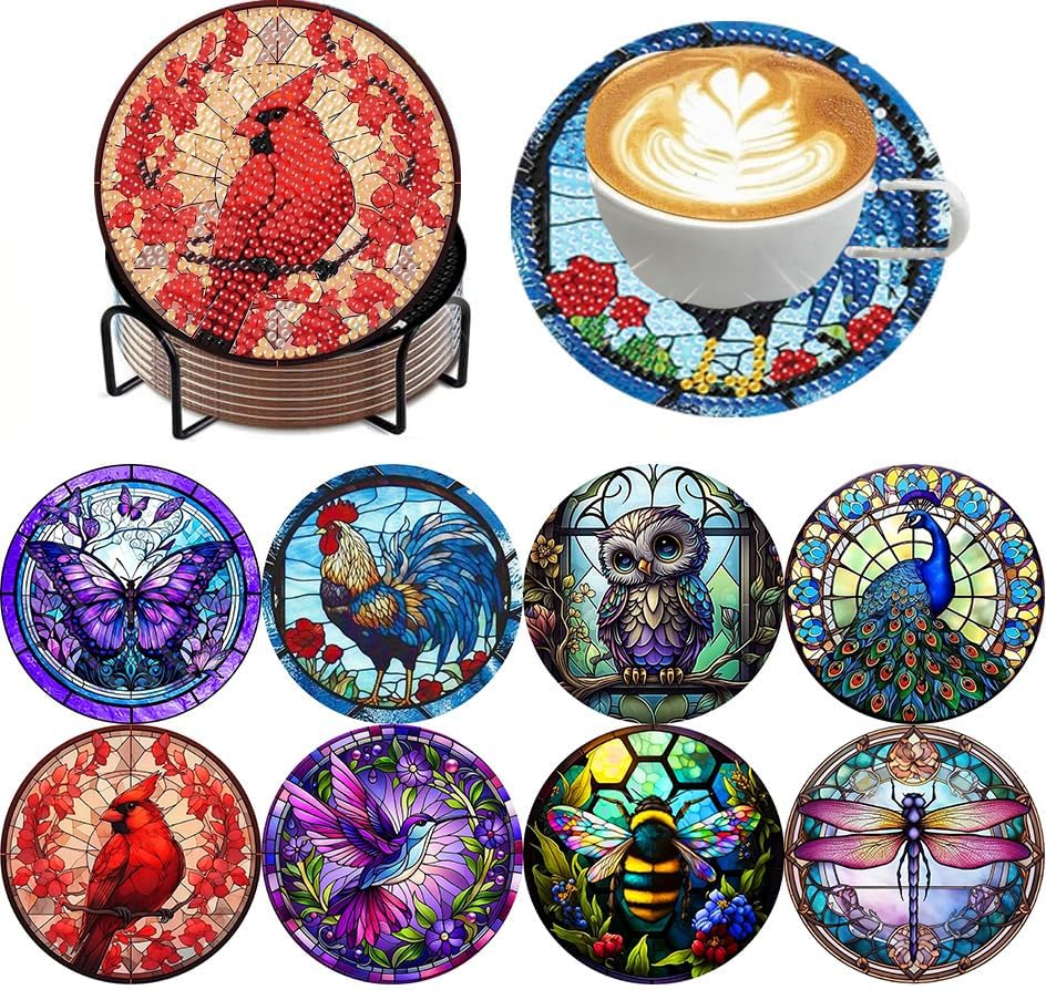 ijbnhd 8 Pack Diamond Art Coasters Kits Animals Diamond Painting Coasters