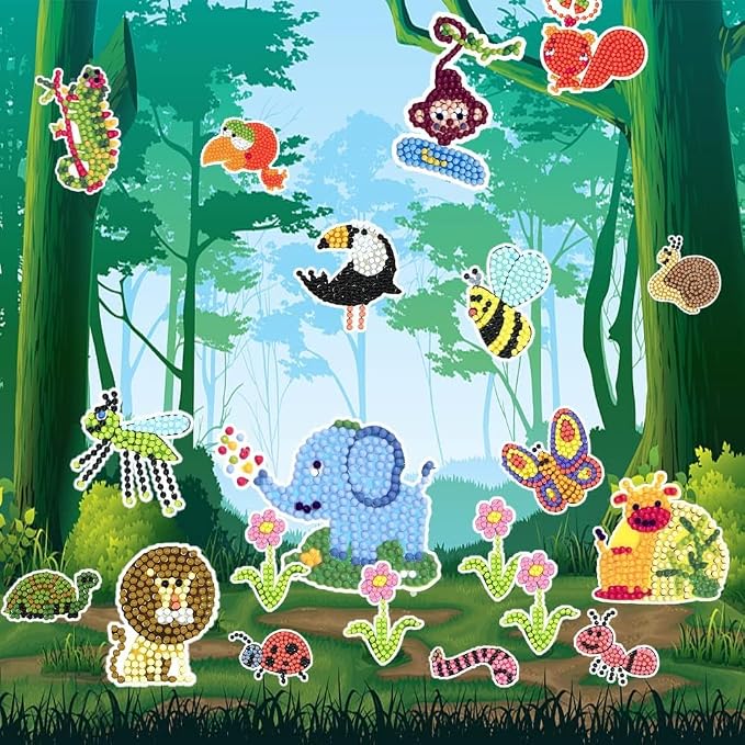 Labeol Diamond Art Kits for Kids Boys and Girls Ages 6-8-10-12 Easy to DIY Creative Diamond Art Sticker Craft by Numbers Kits for Kids and Adult Beginners (Various Animals)