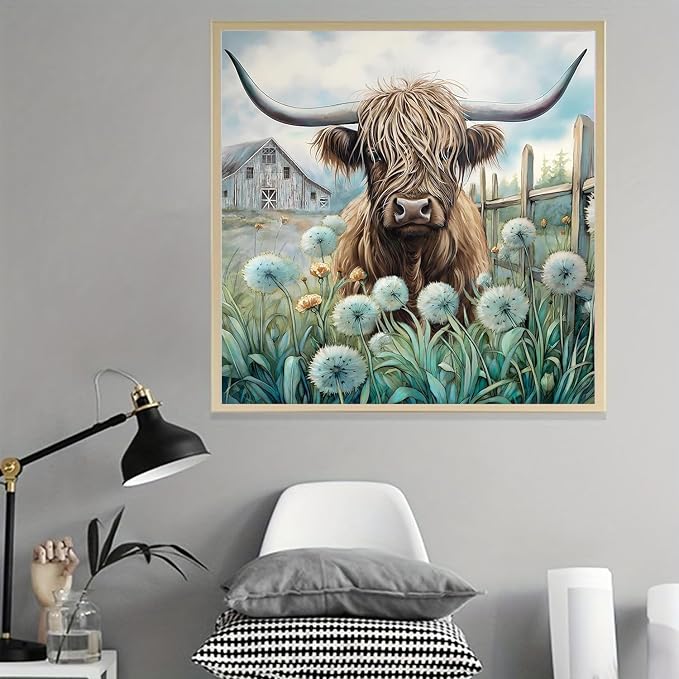 Diamond Art Kits for Adults,Highland Cow Diamond Painting Kits 12 x 12in