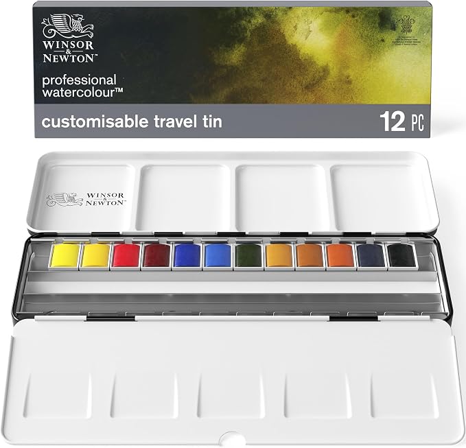 Winsor & Newton Professional Watercolor Paint Set, Customisable Travel Tin | 12 Half Pans, Unrivalled Transparency, Single Pigment Vibrant Colors, Archival Permanence, Heritage Brand, Finest Pigments