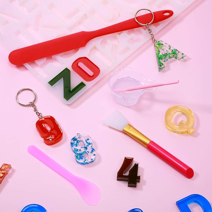 Patelai 12 Pcs Silicone Stir Sticks Kit, Silicone Epoxy Brushes, Stir Tool Sticks, Mixing Spoon, Scraper DIY Crafts Tools for Resin Epoxy Liquid Paint(Bright Color)