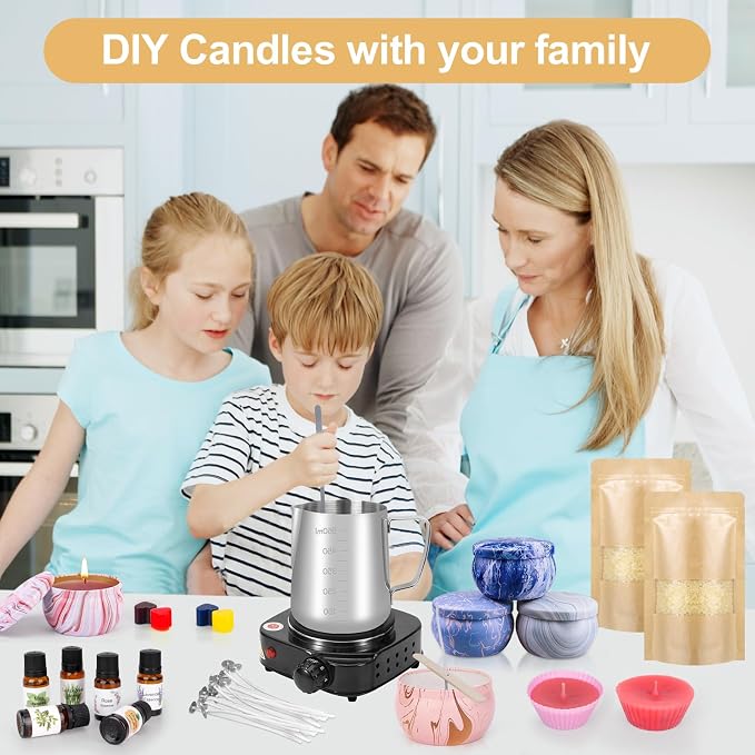 Candle Making Kits for Adults, Candle Making Supplies Accessory for Beginner, DIY Scented Candle with Beeswax, Essential Oil, Wicks, Wax Melting Pot, Moulds, Candle Jars, Dye, Make Your Own Candle
