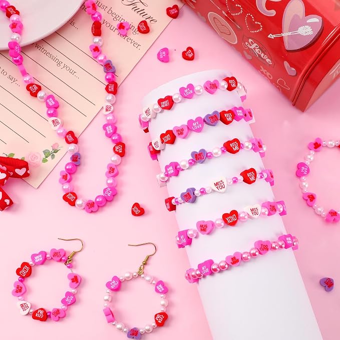 Augshy 300Pcs Conversation Heart Beads,Valentine's Day Polymer Clay Beads