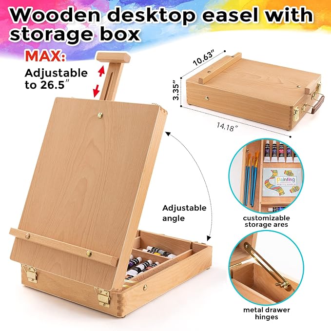 Inburit Art Acrylic Paint Set with Wooden Easel Box for Kids & Adults