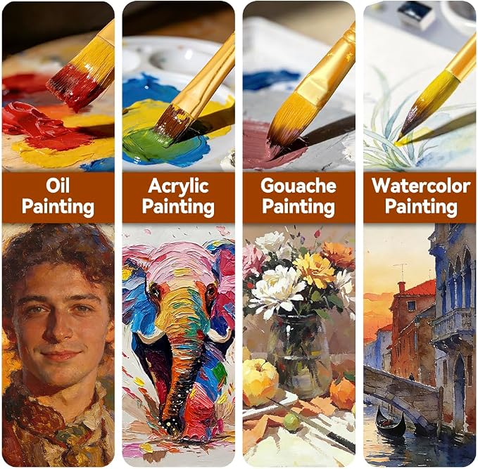 Transon 16 pcs Artist Paint Brush Set Versatile for Acrylic Painting Watercolor Painting Gouache Painting Brown Color