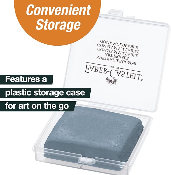 Faber-Castell Kneadable Eraser for Artists in Storage Case - Absorbent Kneaded Erasers, Art Eraser 1 Pack, Grey