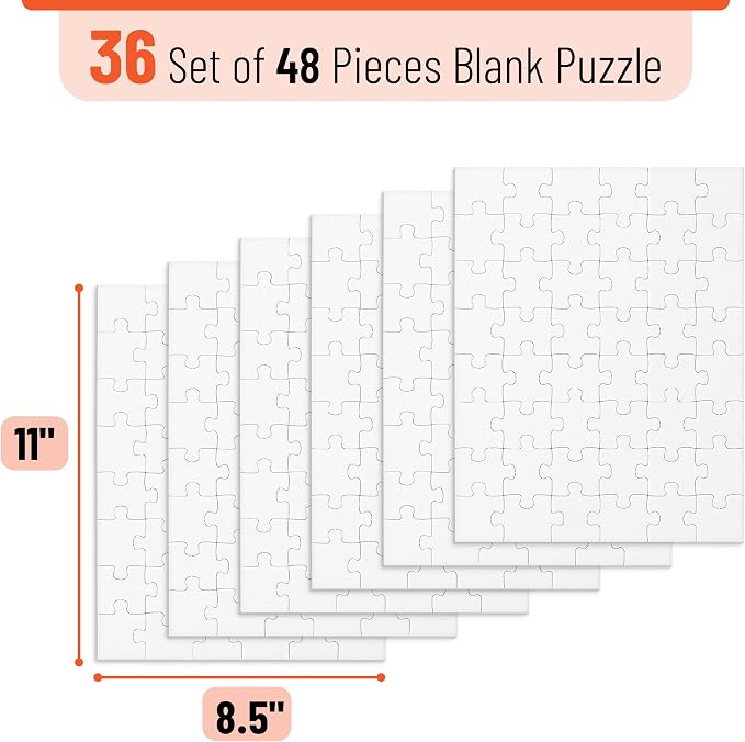 Mr. Pen- Blank Puzzle, 72 Pack, 48 Pieces/Pack, 8.5" x 11", White