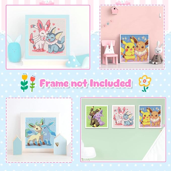 LWZAYS 4 Pack 5D Anime Diamond Painting Kits for Kids, Gem Crafts for Kids | DIY Crafts Diamond Art Kit for Kids,Full Round Drill Big Gem Art for Kid,Home Wall Decoration 6X6 inch