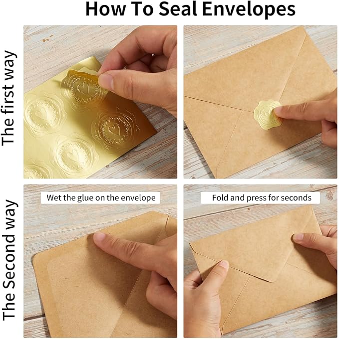 50 Pack Kraft Paper A7 Envelopes with Cards and Gold Stickers, 5x7