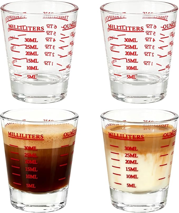 4 Pack Shot Glass Measuring Cup,Espresso Shot Glasses Liquid Heavy,Thick Base Liquid Measuring Cup for Mixing Cocktails Preparing Dessert (1 OZ, 2 TBS, 6 TSP, 30 ML)