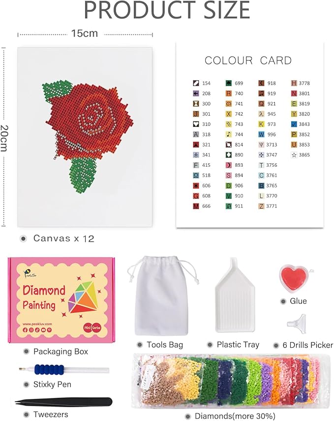 PeakLuv Small Diamond Art Kits Flowers Mini Diamond Painting Kit for Adults