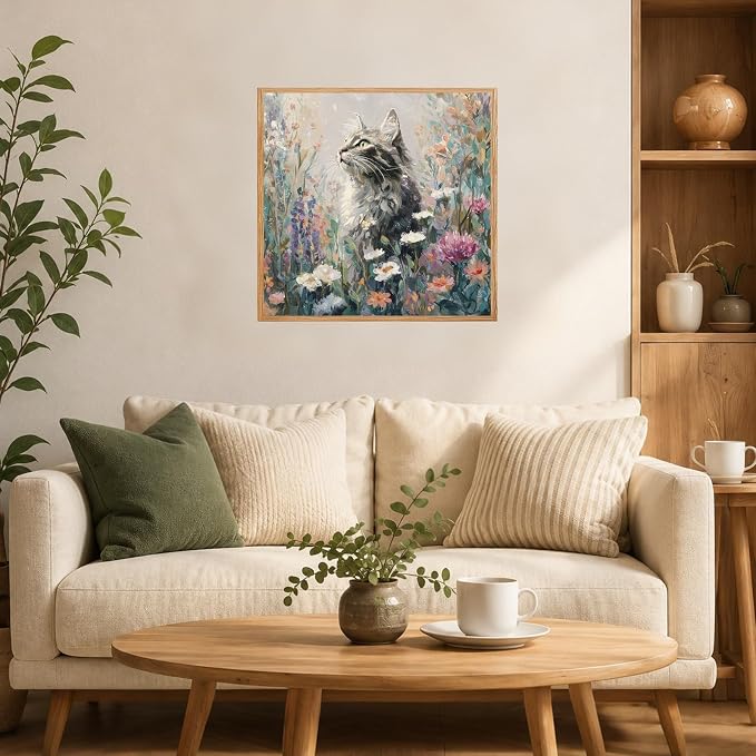 AUKELHJ Framed Paint by Numbers Kit for Adults, Cat, 10x10 inch