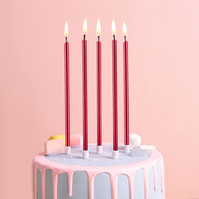 PHD CAKE Red Long Thin Metallic Birthday Candles, Cake Candles, Birthday Parties, Wedding Decorations, Party Candles