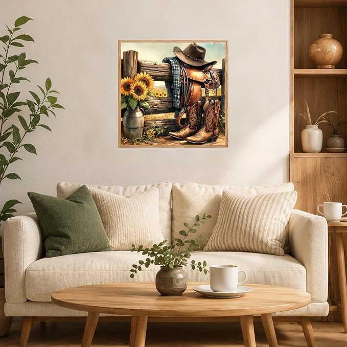 AUKELHJ Framed Paint by Numbers Kit for Adults, Boot;Sunflower, 10x10 inch