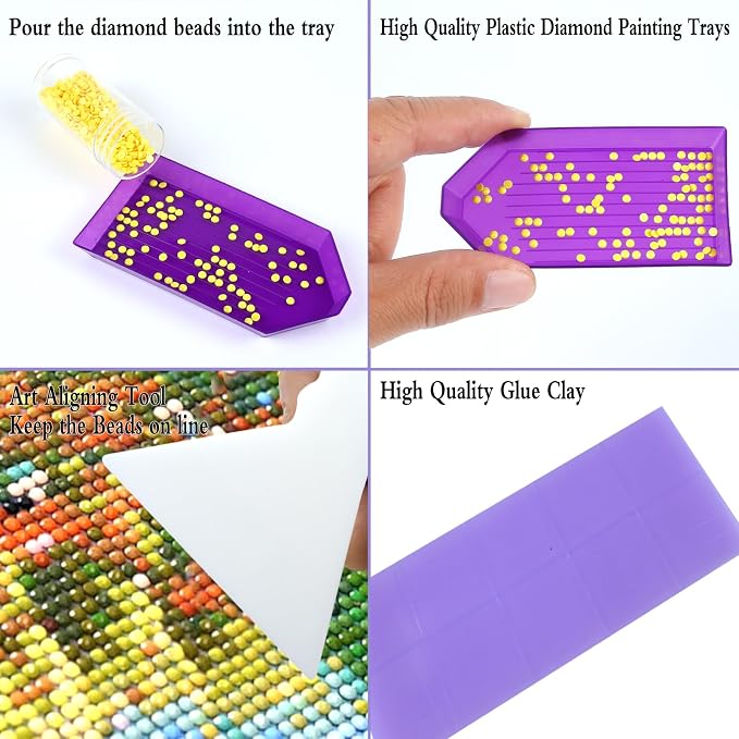 QYING 94PCS 5D Diamond Art Painting Tools and Accessories Kits,with 20 Plastic Diamond Trays,20pcs Glue Clay,20 Diamond Art Painting pens,Non-Slip Clips,tweezer,and Diamond Crreection (Purple)