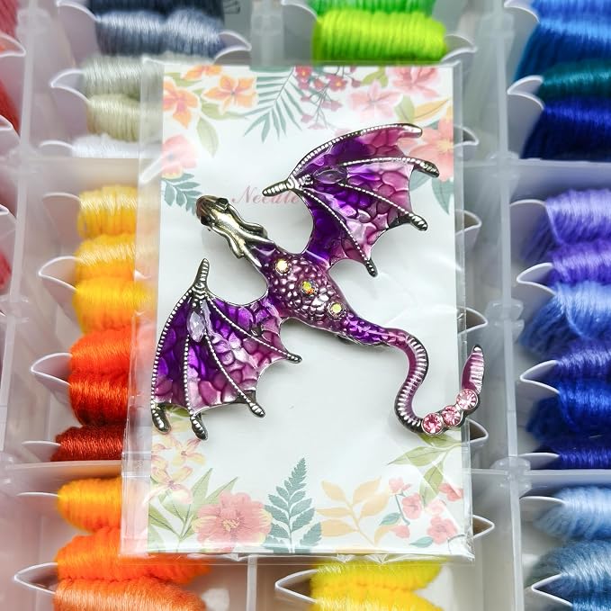 Large Dragon Needle Minder, Needle Minder Magnet, Magnetic Needle Nanny, Fantasy Needlework Accessories for Cross Stitch & Embroidery (Purple)