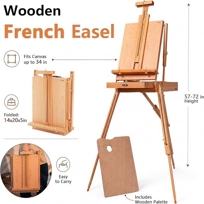 DJAR 169-Piece Wooden French Easel Art Painting Kit for Adults | Portable Plein Air Artist Supply Kit with 48 Acrylic, 24 Watercolor & 24 Oil Paints, Gift for Artists, Students & Beginners