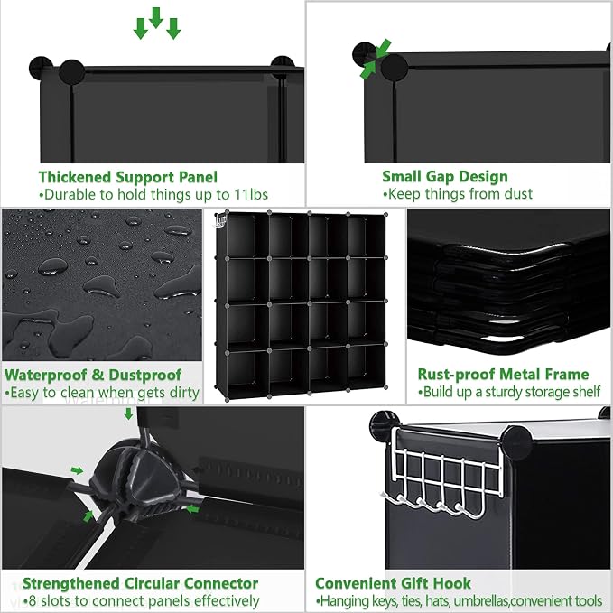 C&AHOME 16 Cube Storage Organizer Cube Shelves Units Storage Cubes, Black