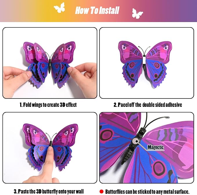 SAOROPEB 3D Butterfly Wall Decor, 72 Pcs Purple Butterfly Decorations