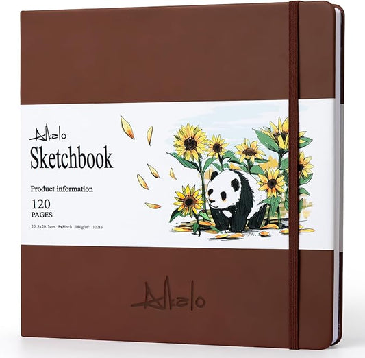 ALKALO Square Sketchbook for Drawing, 120 Pages Sketch Book, 122LB/180GSM Thick Paper, Mixed Media Sketchbook for Charcoal Pencil, Inks Pen, Colored Pencil, Acrylic Marker, Oil Pastel