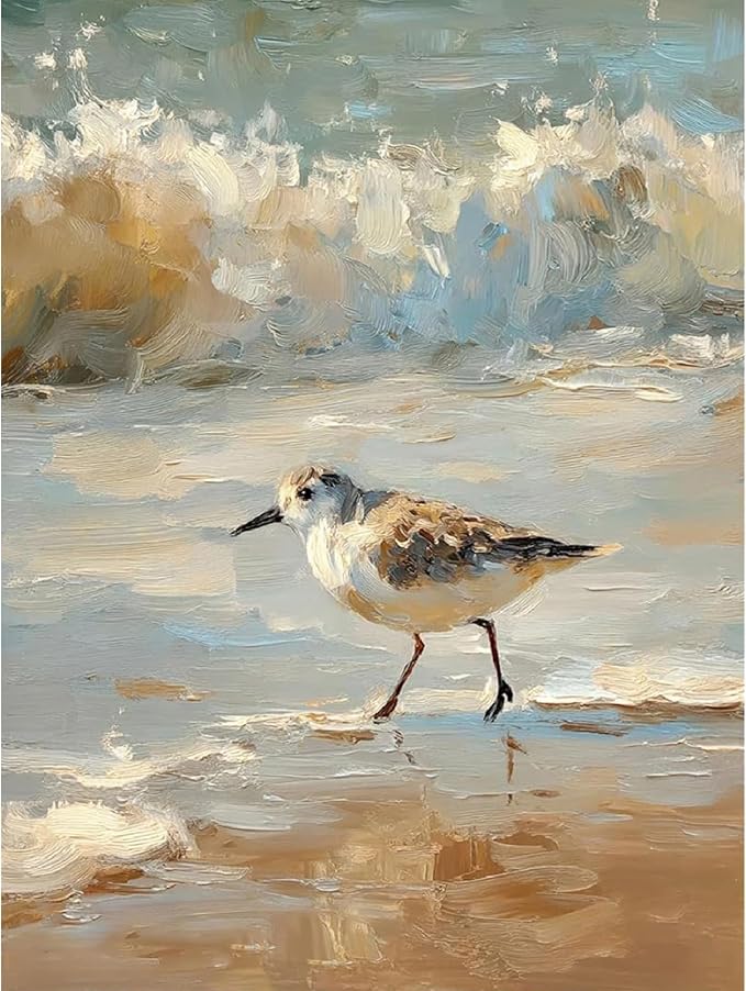 Coastal Bird Paint by Numbers Kit for Adults Framed Canvas, Frameworkless