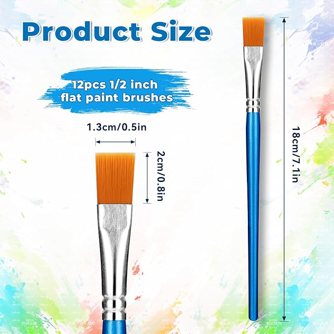 12 Pcs Flat Paint Brushes, 1/2 Inch Small Artist Paint Brushes Bulk
