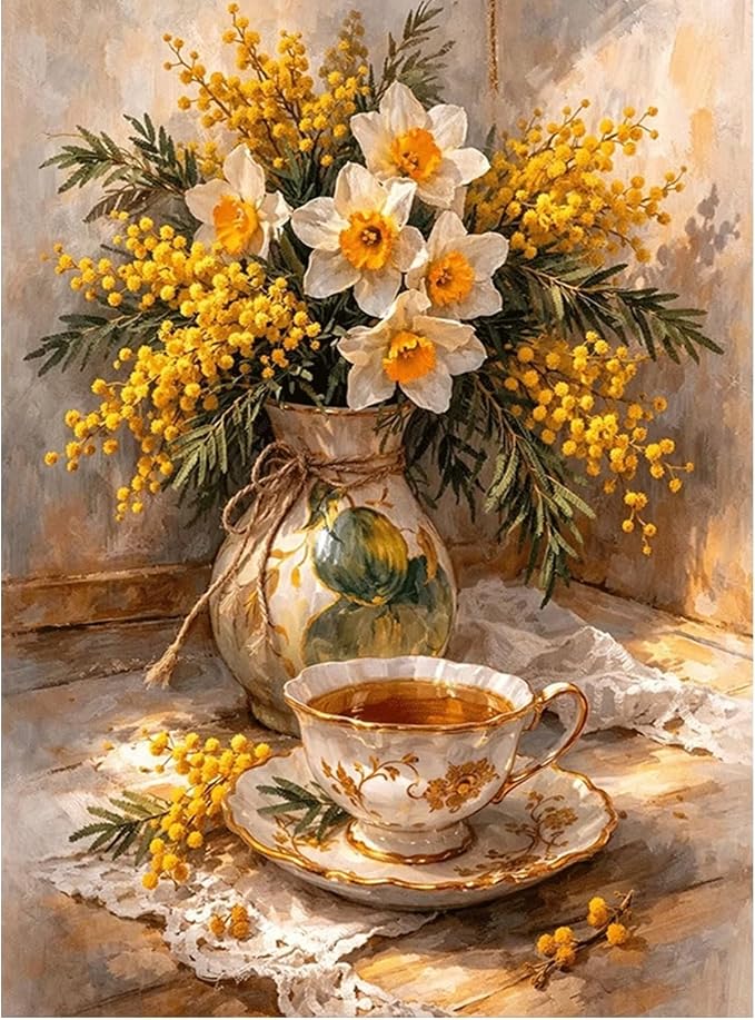 AIBOERL Diamond Art Kits for Adults,Flowers Diamond Painting Wall Decor | Round Drill Vintage Flower Diamond Painting for Beginners DIY Rhinestone 5D Diamond dots(Gemstone Craft)Wall Art Gift 12x16IN
