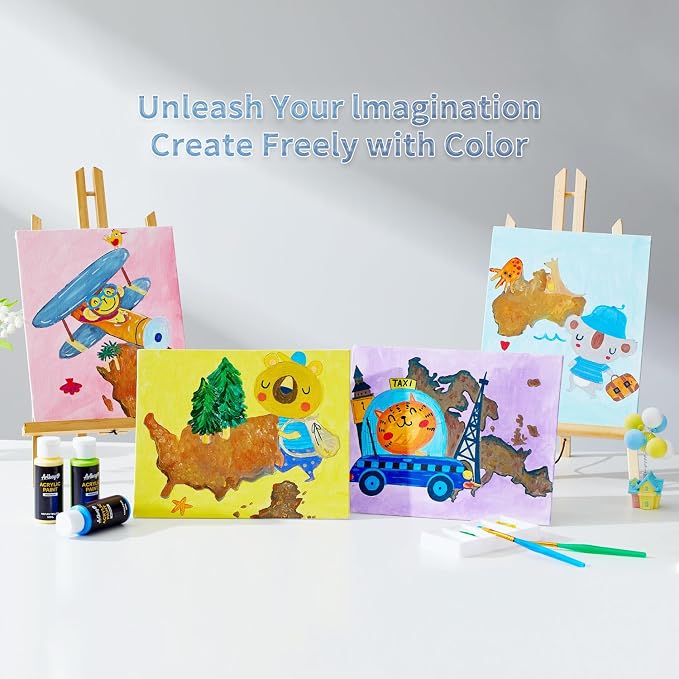 Pre Drawn Painting Canvas for Painting, 8 x 10 Inch Canvas Boards 12 Pack (Animal Travel Designs), Canvas Panels for Acrylic Paint, Watercolor, Markers & DIY Craft Projects