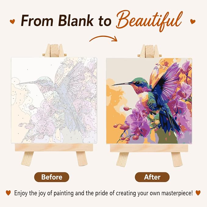 AUKELHJ Framed Paint by Numbers Kit for Adults, Hummingbird, 10x10 inch