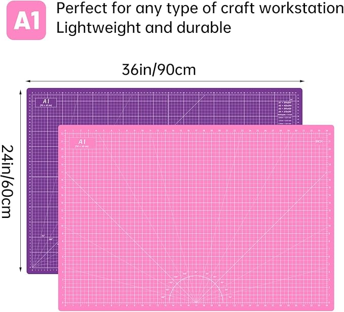 Headley Tools Thickened 24 x 36 Inch Self Healing Sewing Cutting Mat, A1 Rotary Cutting Sewing Mat for Crafts, Double Sided 5-Ply Table Cutting Board for Fabric Quilting Leather Hobby, (Pink/Purple)