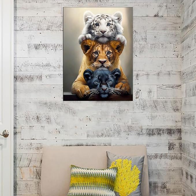 Diamond Art Kits for Adults,Three Tigers Diamond Painting Kit 11.8x15.8inch | 5D DIY Full Round Drill Paint by Diamond,Diamond Dot Gem Art Crafts,for Home Art Wall Beginners