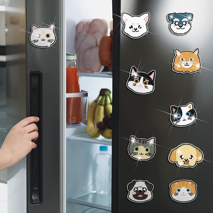 Remuuly 30 Pcs Cat and Dog Diamond Painting Magnets Diamond Art Magnets Kit | Diamond Art Kits for Adult, Refrigerator Magnet, 5D Rhinestone Fridge Magnetic Sticker, Diamond Club Gift, Beginner DIY Craft