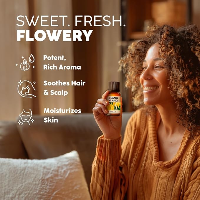 Kukka 100% Pure Ylang Ylang Essential Oil for Skin, Diffuser, 1.02 Fl Oz | Undiluted Ylang Ylang Oil for Floral Diffuser Blends, Scalp & Hair Care, Skin Balancing & Perfume Making