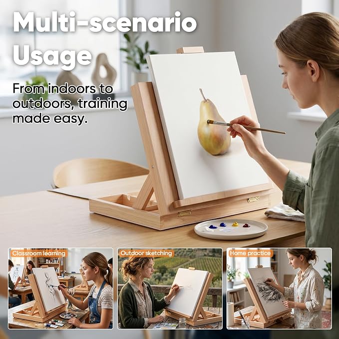 XiaZ Tabletop Easel,Easel for Painting, Adjustable Angle Wooden Art Easels, Portable Painting Easels for Beginners and Professionals, Art Supplies for Adults Student Artist