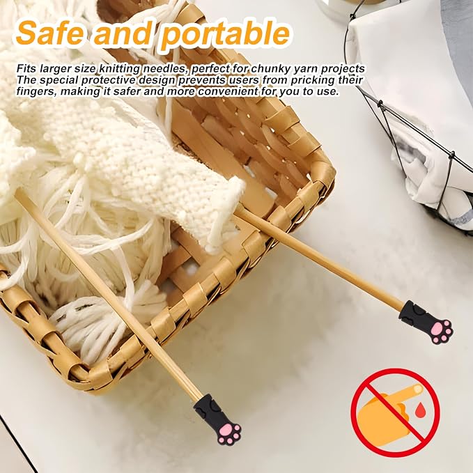 10pcs Cat Paw Knitting Needle Stoppers, Silicone Knitting Needle Point Protectors Cute Knitting Needle Tips Stoppers Stitch Stoppers for Larger Size Knitting Needle (5 Colors)
