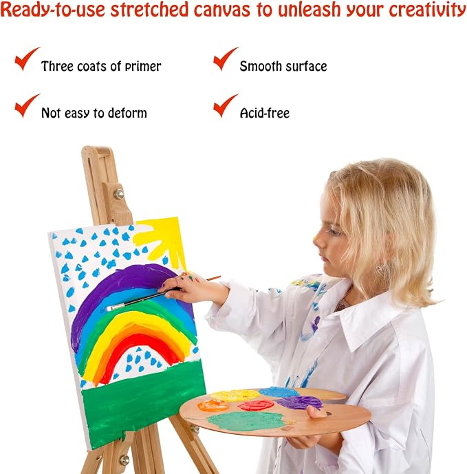 Stretched Canvas for Painting - 16x20 Inch/5 Canvas Value Pack - Triple Primer Acid Free 100% Cotton Blank Canvas for Painting Supplies Oil and Acrylic Pouring Art Watercolor