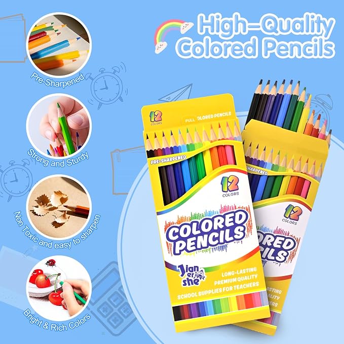 288 Count Colored Pencils Bulk, 12 Assorted Colors, 24Packs Pre-sharpened Coloring Pencils Set for Kids,Back to School Supplies,Teachers Essential Classroom Art Prizes