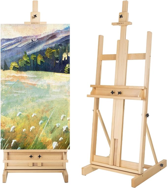 Beechwood H-Frame Artist Studio Easel with Storage Drawer, Natural