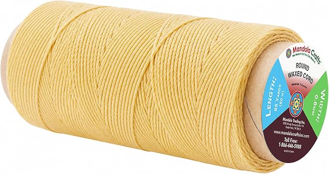 Mandala Crafts 80M 0.8mm Champagne Round Waxed Thread for Leather Sewing