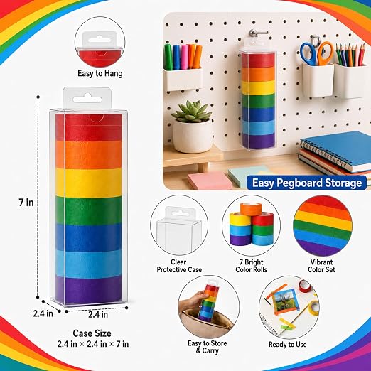 Colored Masking Tape 1 Inch, 7 Rolls, Colorful Tape for Crafts.