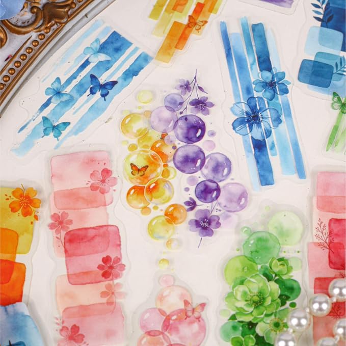 120 Pcs Watercolor Aesthetics Creative Stickers for Scrapbooking