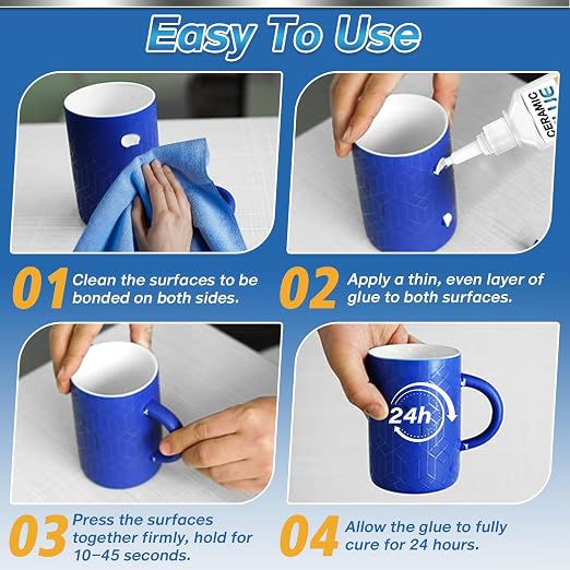 Ceramic Glue Repair Kit, Ceramic Glue for Pottery, Porcelain, Mugs, Dishes, Glass and More, Waterproof & High Temperature Resistant