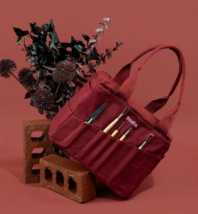Soolla Studio Bag: Art Supply Storage Organizer & Pottery Tool Bag, Washable Tote, Yarn Bag, Crochet, 30 Pockets, 15+ Colors