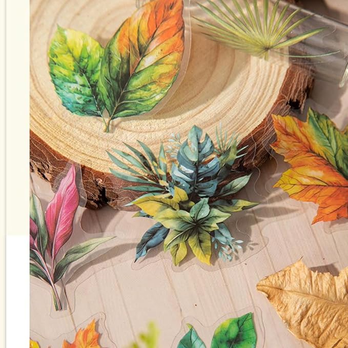 90 Pcs Aesthetic Realistic Watercolor Leaf PET Stickers for Scrapbooking