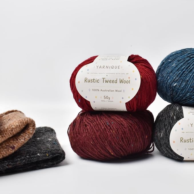Rustic Tweed Wool Yarn, 1oo% Australian Wool, DK, 4 Skeins 200g/656yds (3161 Vintage Burgundy Fleck), Wool Yarn for Knitting | Bright Flecks | Warm Handmade Character