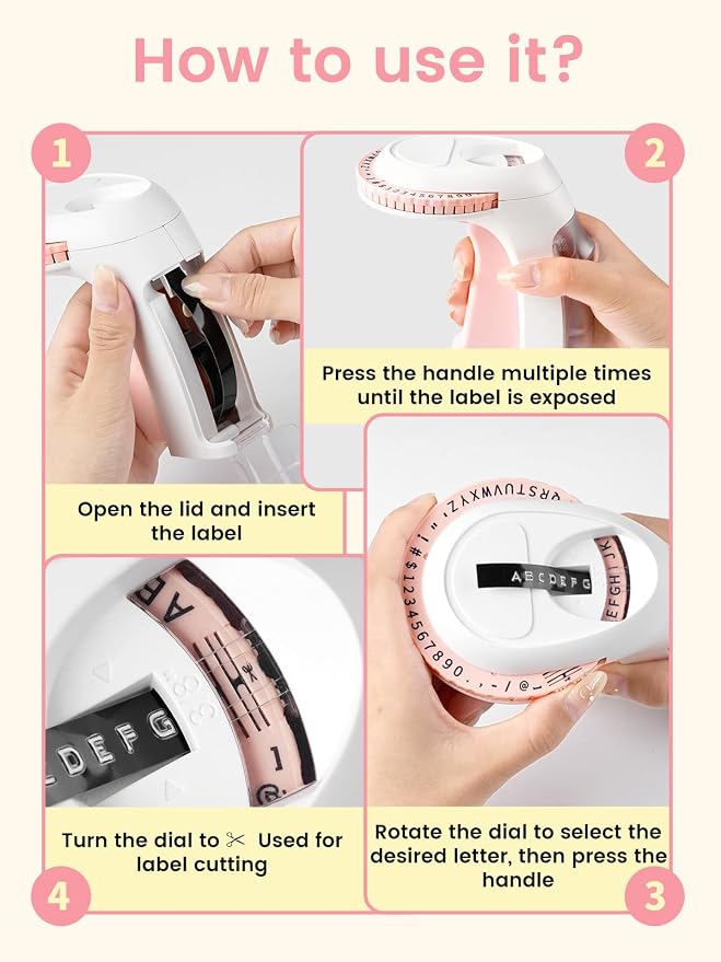 Pink Embossing Label Maker, Scrapbook Junk Journal Supplies, Retro Embosser | Vintage Embossed Manual Labelmaker with 10 Rolls 3D Tapes, for Home Use DIY Crafts & Scrapbooking, VolenGo Omega S